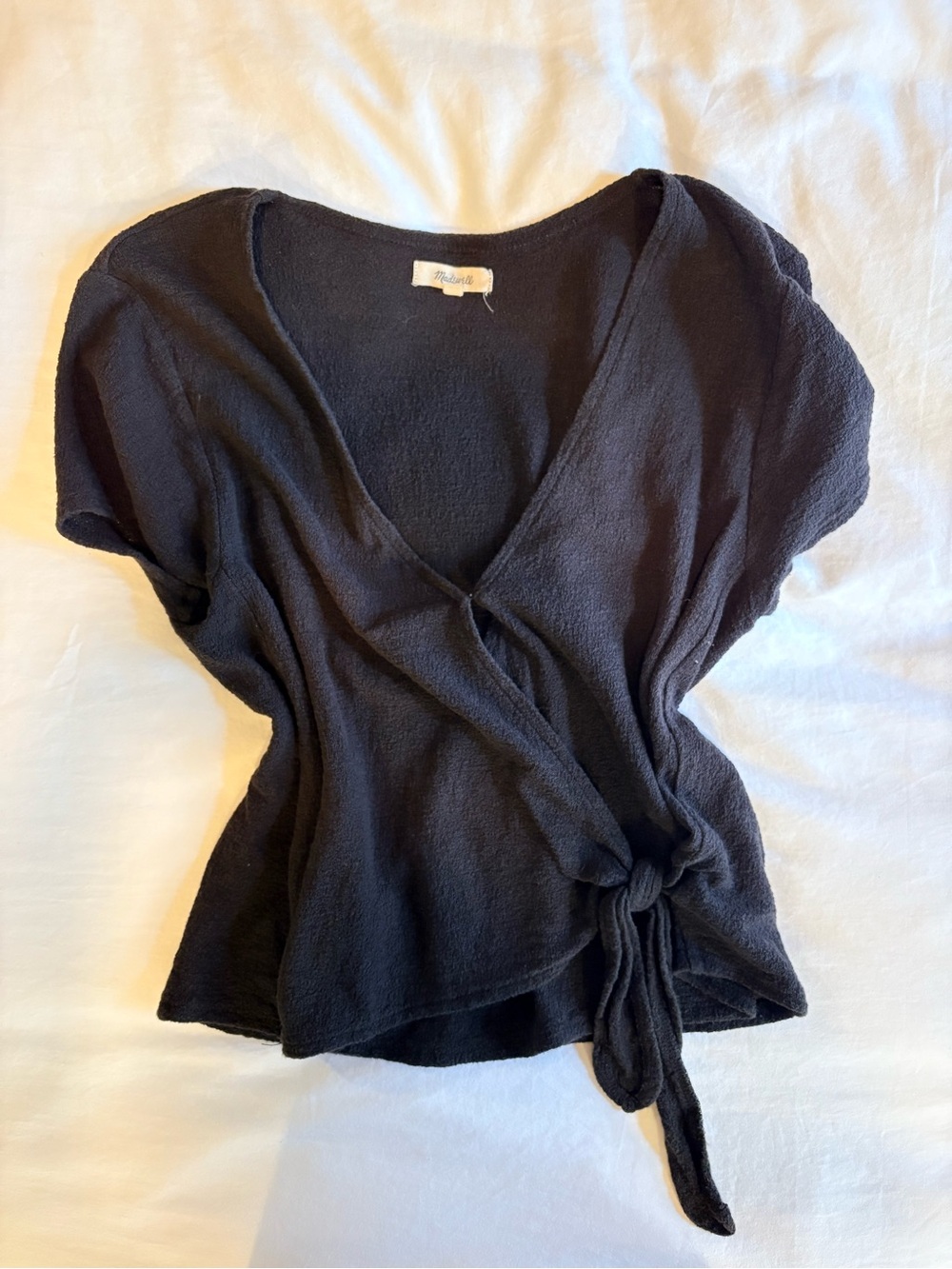 Madewell Black Short Sleeve Wrap Tie Top